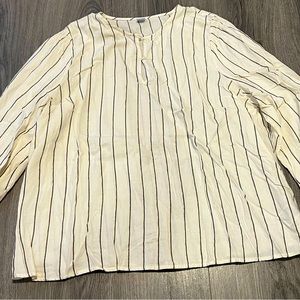 Old Navy cream blouse with gold and navy stripes and  bubble sleeves